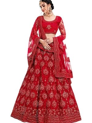 Elegant and Stylish Lehenga Choli for Women – Traditional Indian Wear with Embroidery, Perfect for Weddings and Festivals (Net-Red)