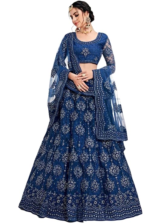 Elegant and Stylish Lehenga Choli for Women – Traditional Indian Wear with Embroidery, Perfect for Weddings and Festivals (Net-Skyblue)