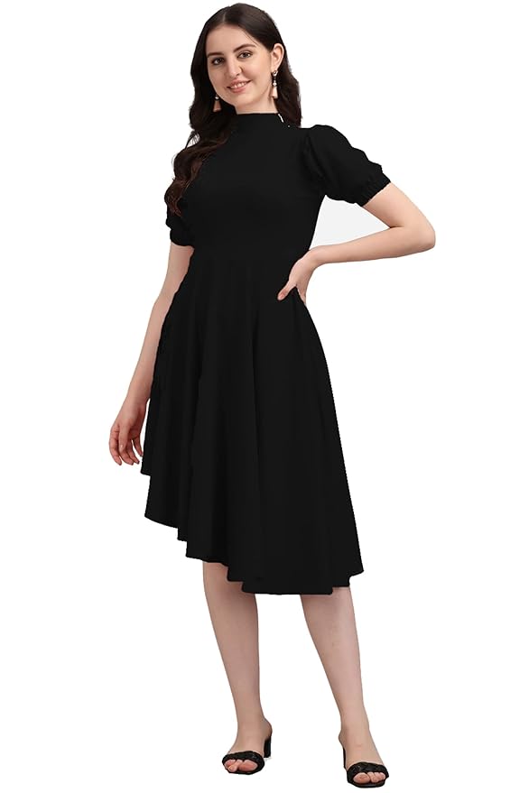 Women’s High-Low Knee Length Dress (Black)
