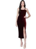 Women's Velvet Bodycon Maxi Party Dress(Maroon)