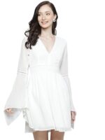 Women's Georgette Knee-Length Skater Dress(White)