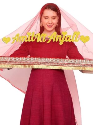 Net Embroidered Bride Entry Dupatta With Groom Name| Dulhan Chunari | 2.5 And 4 Meters (Free Size, Red)