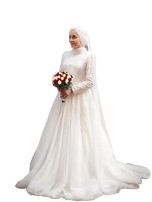 Muslim Wedding Dresses Long Sleeves High Neck Hijab Bridal Gown (in, Alpha, 2XL, Plus, White, Sanaya Khan)