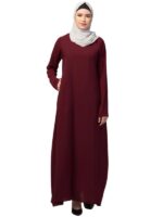Women's Inner Abaya Dress With Side Pocket Made with Nida Matte Fabric(Maroon)