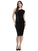 One Shoulder Party Dress for Women Bodycon | Shiny Velvet Back Slit Stylish Outfit(Black)