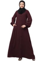 Front Open Abaya With Fashionable Buttons And Cuff Sleeves - Made with Nida Matte Fabric for Women and Girls( Burgundy)