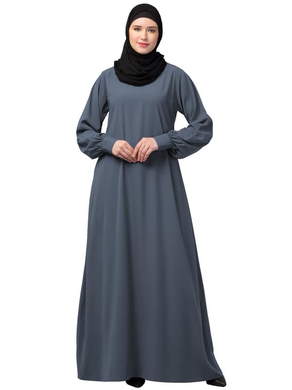 Women's Inner Abaya Dress With Cuff Sleeves And Side Pocket Made in Nida Matte Fabric(Grey)