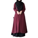 Two Pieces Abaya Dress with Elasticated Sleeves made with Nida Matte Fabric - Knee length Burqa for Women and Girls(Maroon)