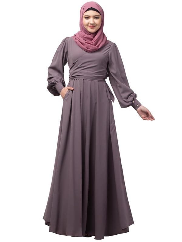 Umbrella Abaya With Asymmetrical Design Tying On Chest And Hidden Zip On Front - Made with Nida Matte Fabric