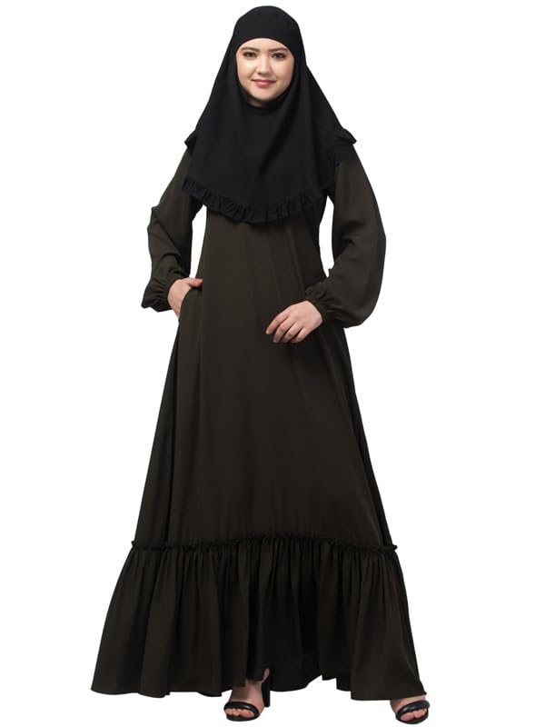 A-line Abaya With Gathering Work and Elasticated Cuffs - Made with Nida Matte Fabric for Women and Girls