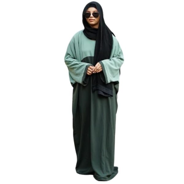 Women's Muslim One-Piece Solid Full Flared Sleeve Loose Fit Long Pakistani Kaftan Abaya Dress With Hijab