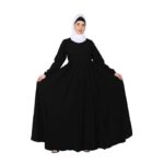 Women’s Full Flared Umbrella Abaya Dress with Frock-Style Appearance, Front Zipper & Full Sleeves(Black)