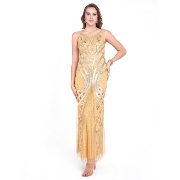 Handworked Embroidery Mermaid Evening Prom Dress | Evening Party Prom Dress with Slit | Champagne Women′s Dinner Dress with Shimmering Beads