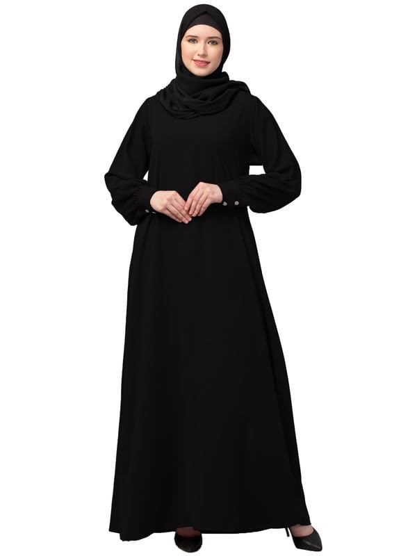 Women's Inner Abaya Dress Made with Nida Matte Fabric with Side Pockets and Cuff Sleeves(Black)