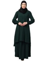 Two Pieces Abaya Dress with Elasticated Sleeves made with Nida Matte Fabric - Knee length Burqa (Bottle Green)