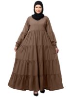 Umbrella Abaya with Elasticated Cuffs Made in Nida Matte Fabric - Simple Umbrella style Burqa(Beige)