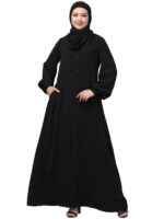Front Open Abaya With Fashionable Buttons And Cuff Sleeves - Made with Nida Matte Fabric for Women and Girls(Black)