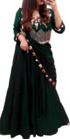 Women's Embroidered Georgette Crop Top Lehenga Choli For Women( Green)