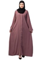 Front Open Abaya with Piping Work Made in Nida Matte fabric with Side Pockets - Front open Burqa for Ladies & Girls(Pink)