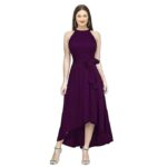 Women's Western High Low Knee Long One Piece Dress(Wine)