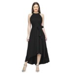 Women's Western High Low Knee Long One Piece Dress(Black)