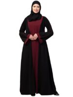Dual Layer Abaya Dress with attached Shrug and Piping On Sleeves Made in Nida Matte Fabric with Side Pocket
