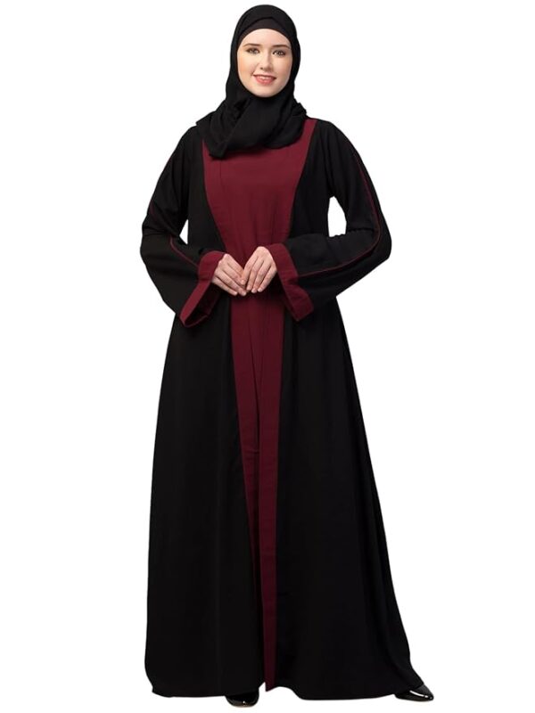 Dual Layer Abaya Dress with attached Shrug and Piping On Sleeves Made in Nida Matte Fabric with Side Pocket