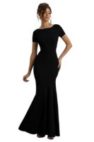 Women's Black Maxi Dress | Boat Neck | Short, Cap Sleeves | Bodycon Fit | Casual | Short Sleeves Dress for Women