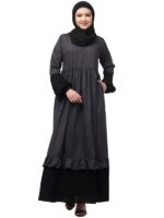 Women Dual Fabric Maxi Abaya Dress With Gathering Work On Front And Sleeves
