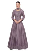 Women's Purple Chiffon Stitched Top with Chiffon Dupatta Full Sleeve Embroidered Anarkali Gown