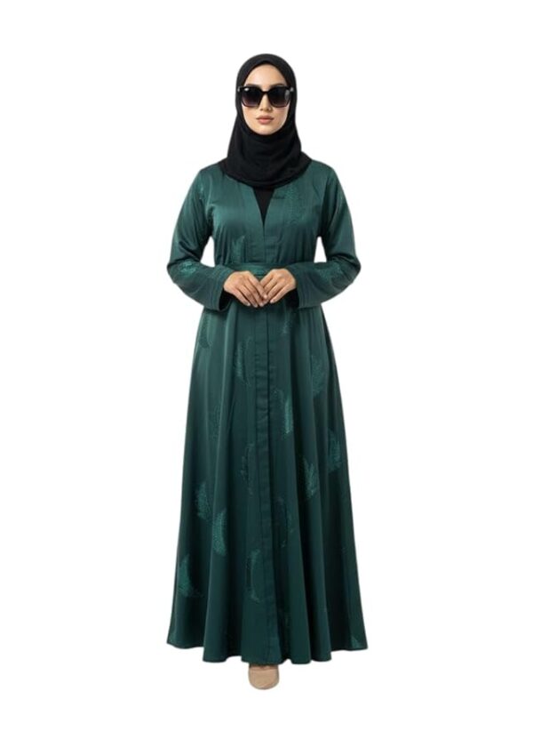 Luxury Embroidered Abaya for Women with Black Hijab | Elegant Full-Length Modest Dress(Green)