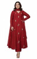 Women Embroidery Solid Anarkali Kurta and Pant Set with Dupatta(Red)