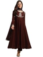 Women's Silk Anarkali & Pant with Dupatta Set(Coffee)