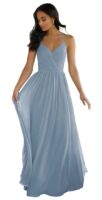 Women's V Neck Bridesmaid Dress Long for Wedding A-Line Chiffon Open Back Formal Gown with Pockets(Blue)