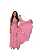 Georgette Pink Anarkali Gown for Women