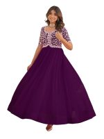 Georgette Embroidered Anarkali Gown for Women(Purple)
