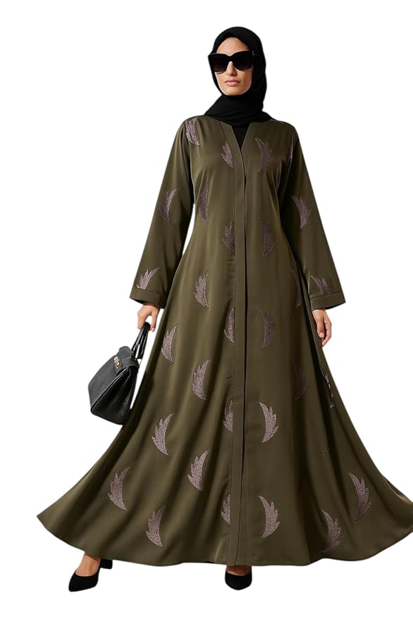 Luxury Embroidered Abaya for Women with Black Hijab | Elegant Full-Length Modest Dress(Coffee)