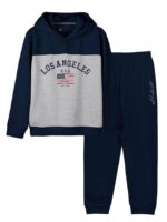 Trendy Printed Cotton Blend Hoodie T-shirt Jogger Trackpants Clothing Set for Boys