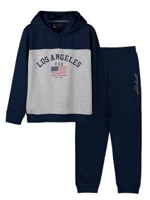 Trendy Printed Cotton Blend Hoodie T-shirt Jogger Trackpants Clothing Set for Boys