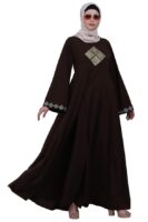 Women’s Nida Matte Umbrella Abaya Dress with Embroidery, Long Sleeves & Side Pocket(Coffee Brown)