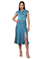 Women’s Cowl Neck Silk Blend Dress(Blue)