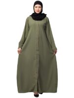 Front Open Abaya with Piping Work Made in Nida Matte fabric with Side Pockets - Front open Burqa for Ladies & Girls(Green)