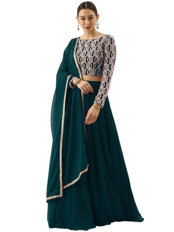 Women's Sequins Embroidered Georgette Semi-Stitched Lehenga Choli With Dupatta