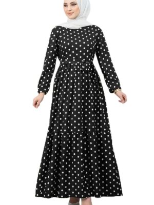 Abaya Dress Heavy Crepe Black and White Polka Dot Abaya for Women's Stitched Burqa Dress