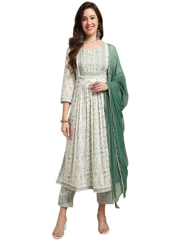 Women's Viscose Rayon Cut Embroidered Kurta with Pant and Dupatta Set