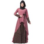 Polka Dotted Asymmetrical Long Maxi Abaya Dress for Women Made in Nida & Crepe Fabric with Long Sleeves(Pink and Wine)