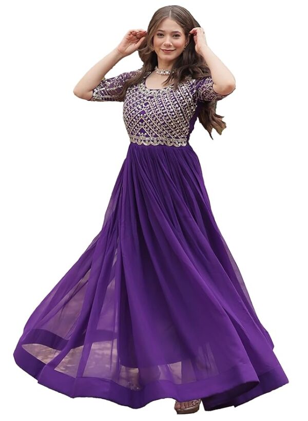 Georgette Embroidered Anarkali Gown for Women(Purple)