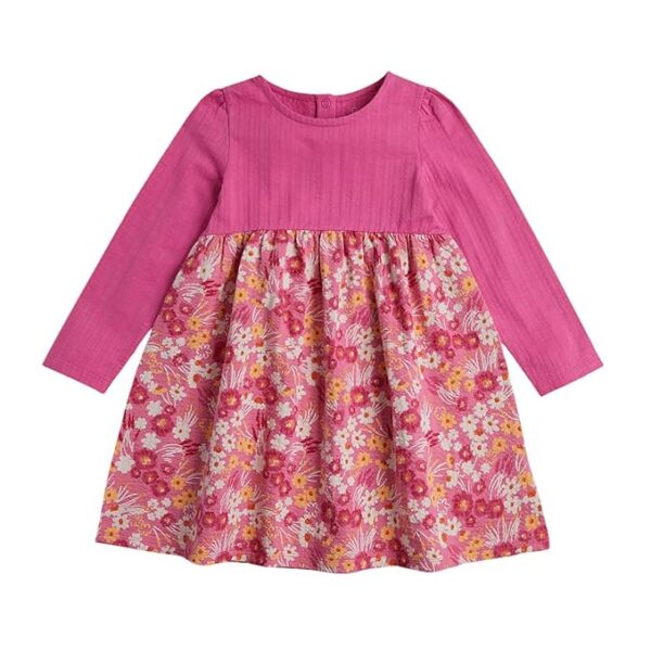 Girls Toasted Petals Printed Full Sleeve Dress, Pink