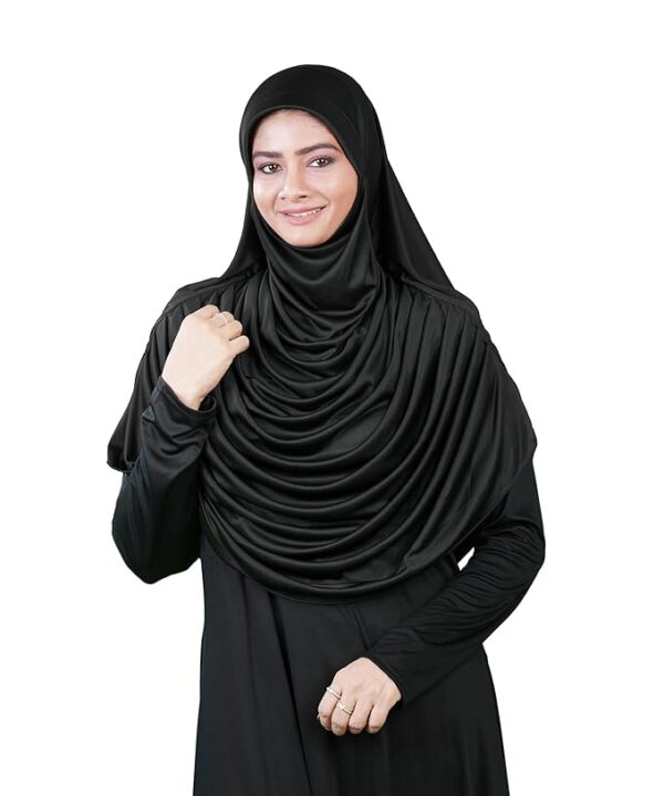 Hijab Stretchable Frilled Hijab Scarf for Muslim Women | Soft Polyester Stylish Hijab for Women (Black)
