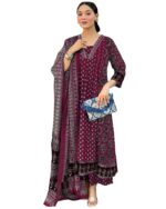 Women's Anarkali Kurta Set with Dupatta Pure Cotton Suits for Women with Dupatta (Wine)